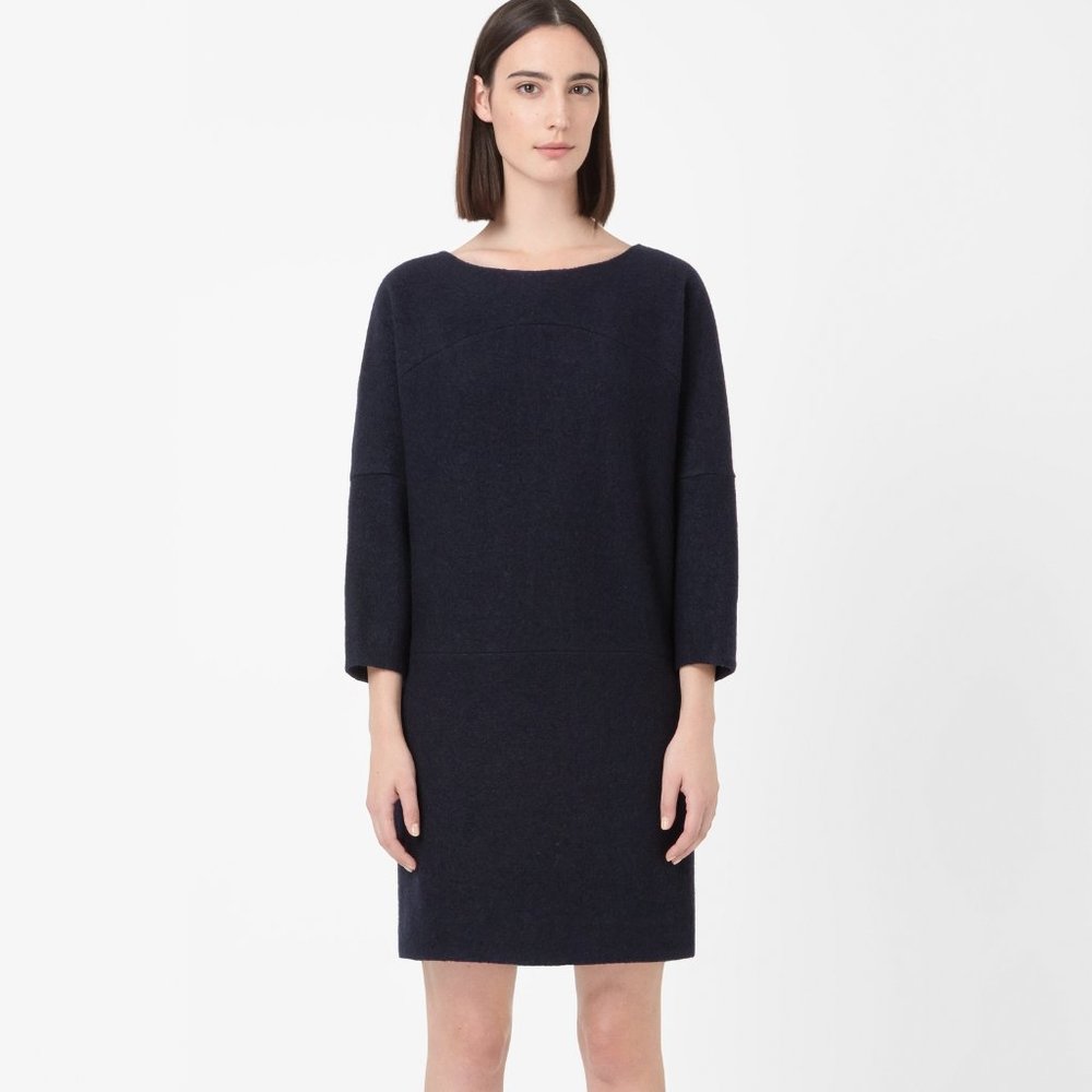 COS Navy Curved Seam Wool Jumper Dress